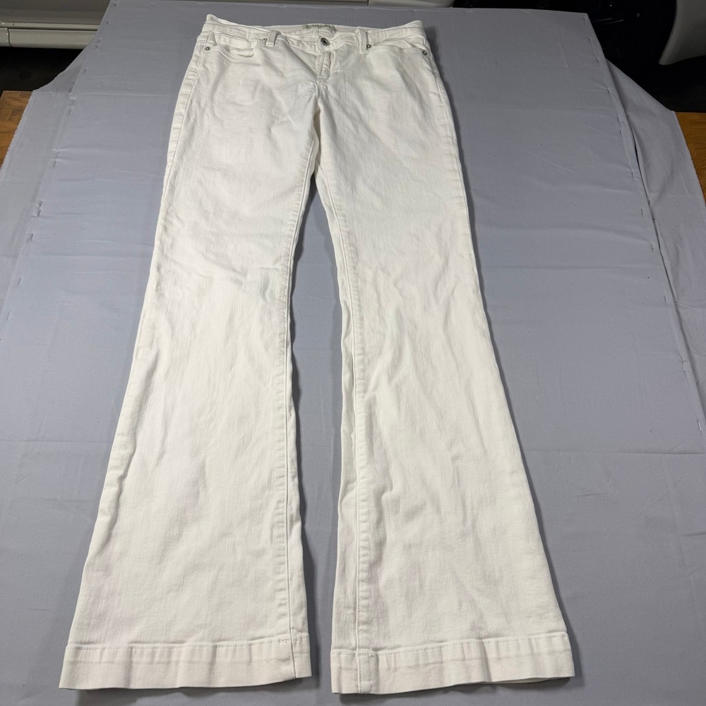 Lucky Brand Brooke Flare White Denim Jeans Womens 10/30 Mid Rise Wide Leg Pants